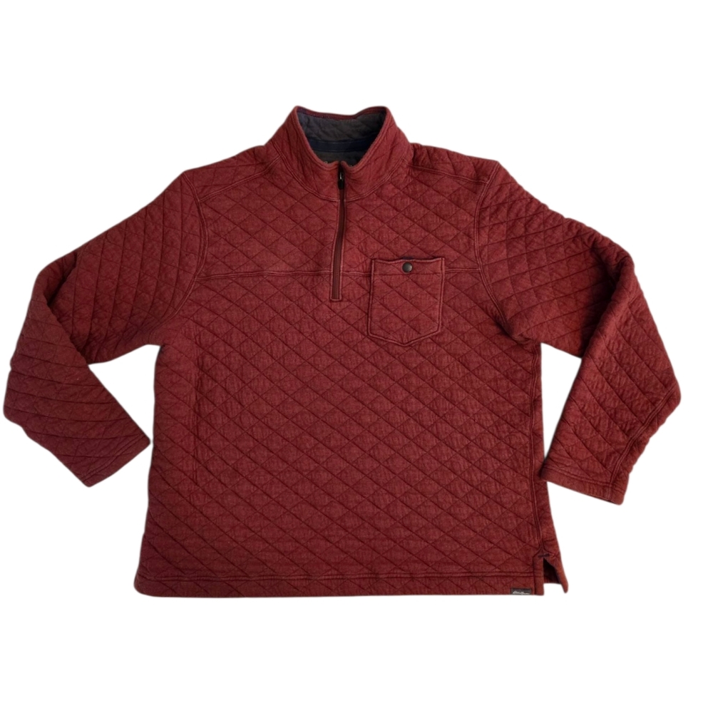 Eddie Bauer Brick Red Quilted Quarted Zip Sweater